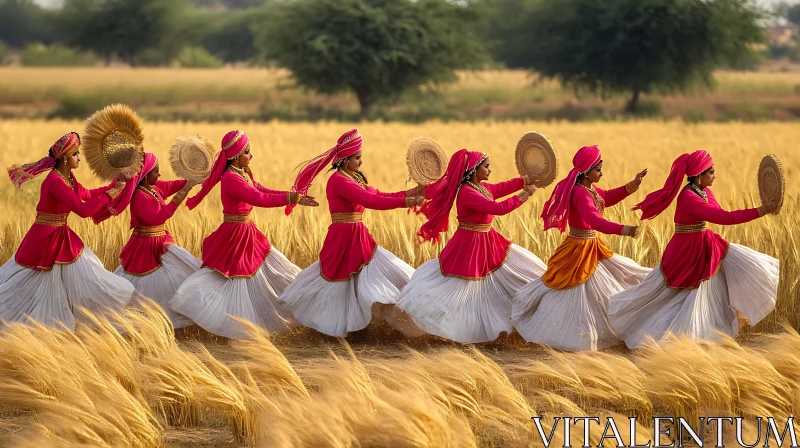 Traditional Dance in Golden Field AI Image