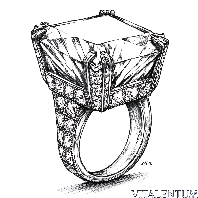 AI ART Black and White Diamond Ring Illustration