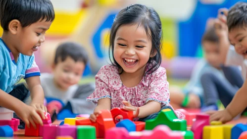 Kids Having Fun with Colorful Blocks