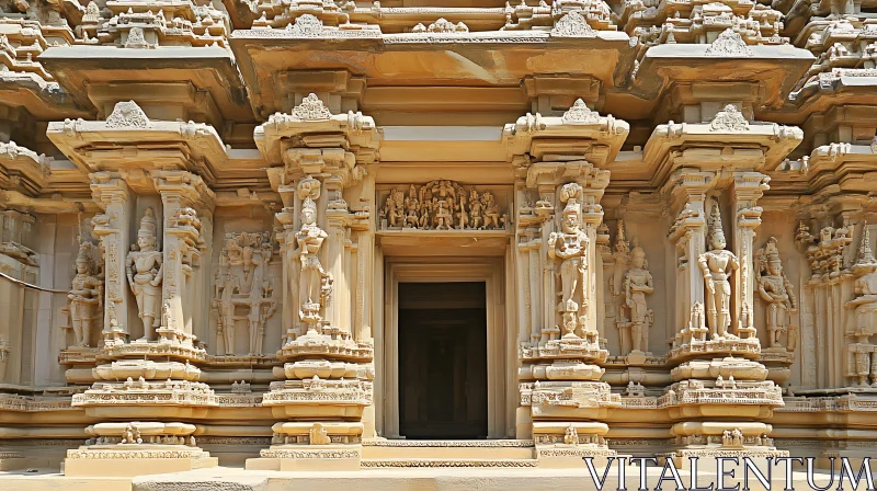 Detailed Temple Facade with Stone Sculptures AI Image