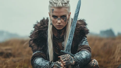 Fierce Viking Woman with Sword