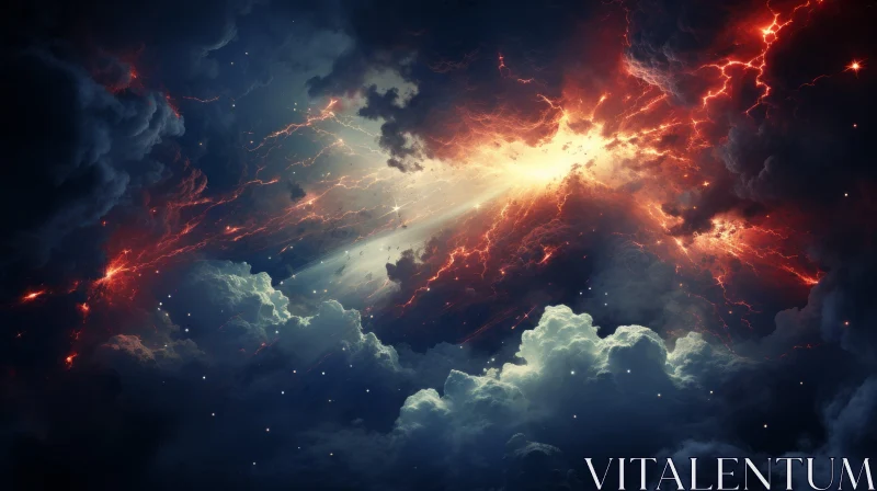 Fantastical Sky Wallpaper: A Blend of Cosmic Landscape and Energy Explosions AI Image
