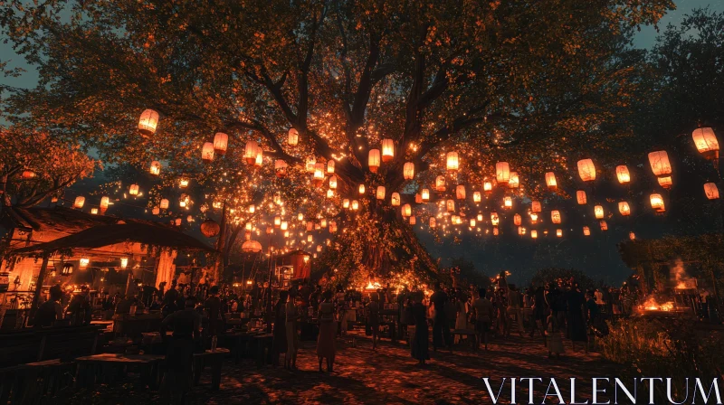 Nighttime Gathering with Lanterns AI Image