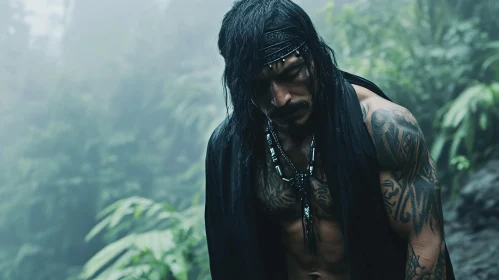 Tribal Man in Misty Forest