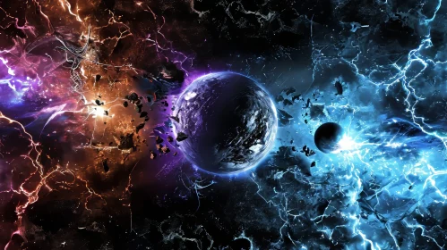 Universe/Galaxy Art: Powerful Energy Storm Engulfs Planets