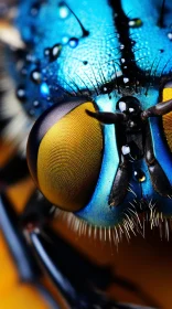 Intricate Close-Up of Blue Fly with Amber Eyes