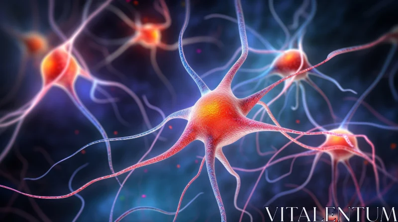 Intriguing 3D Rendering of Neurons on Vibrant Background AI Image