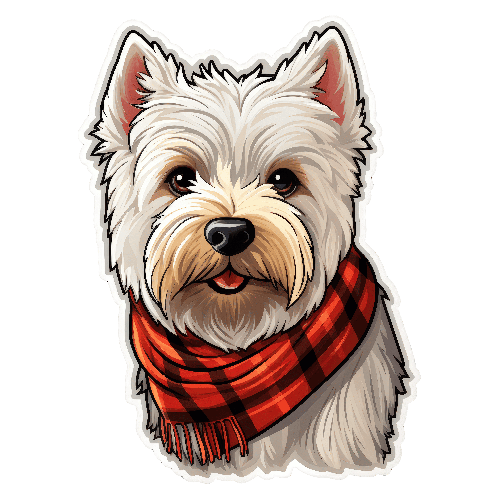 POD Design Joyful West Highland Terrier in Plaid Scarf - Cartoon Dog Art