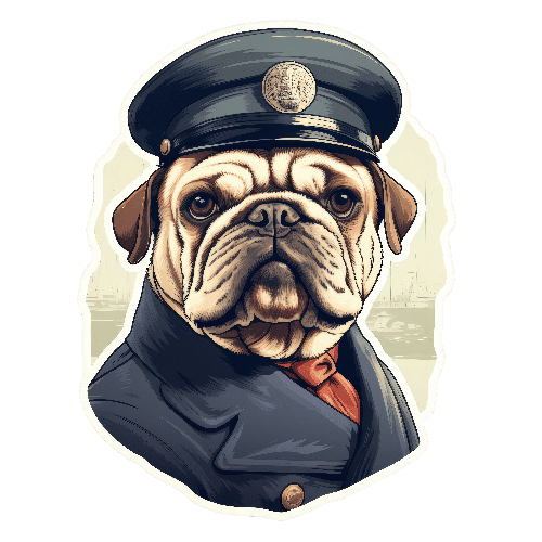 Pug in Naval Captain Attire - Cartoon Art POD Design