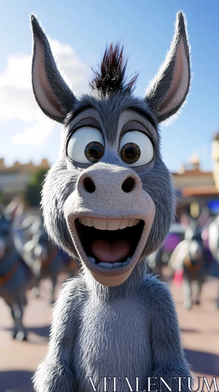 Friendly Cartoon Donkey Portrait AI Image