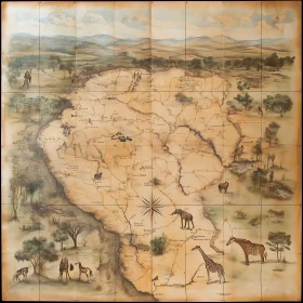 Antique Africa Map with Animals