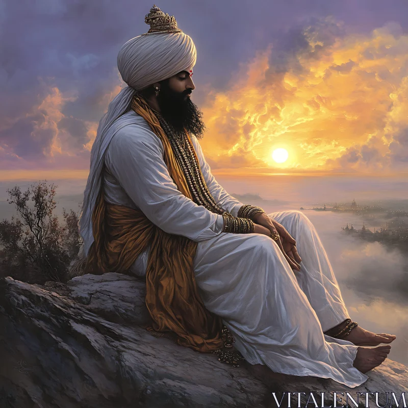 Man in Turban at Sunset AI Image