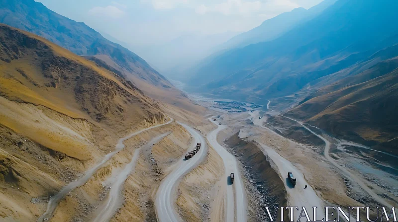 AI ART Trucks on a Mountainous Road