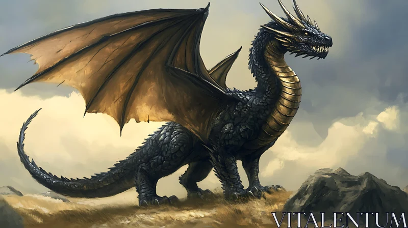 Golden Scaled Dragon on the Hills AI Image