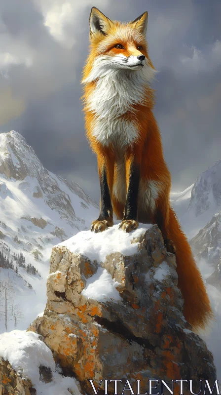 AI ART Fox on Snowy Peak