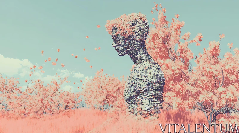 Abstract Humanoid in Pink Field AI Image