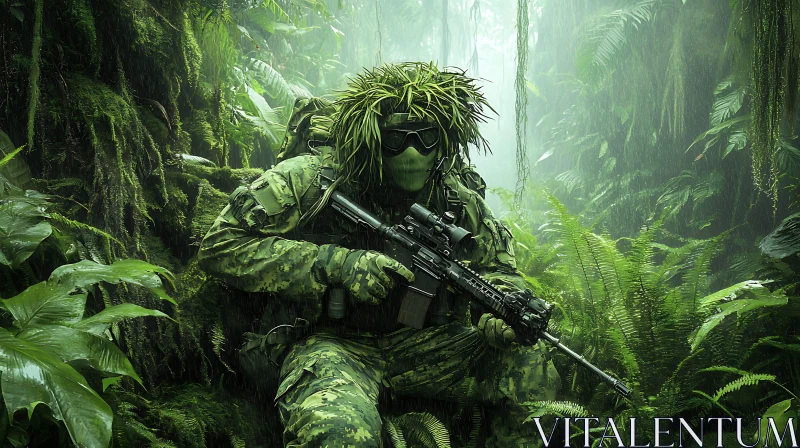 AI ART Jungle Camouflage: Soldier with Rifle