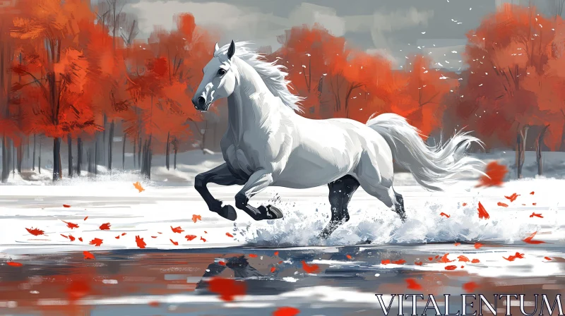 Majestic Galloping White Horse AI Image