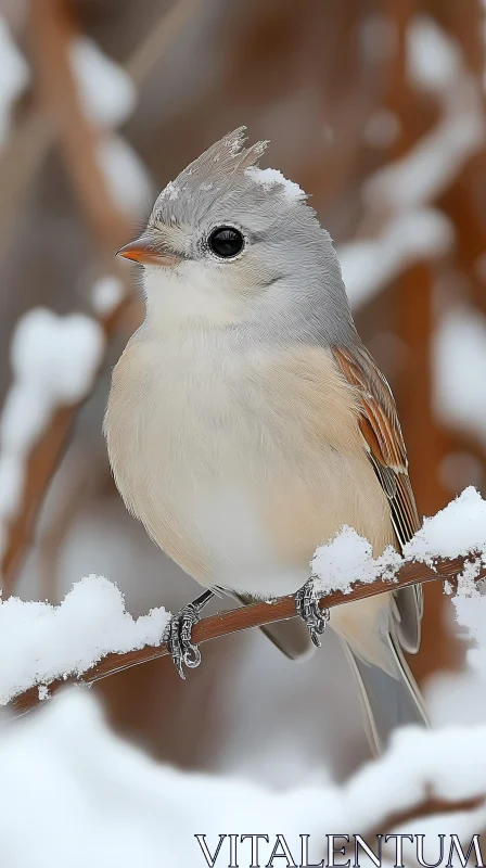 Bird Perched in Snowy Landscape AI Image