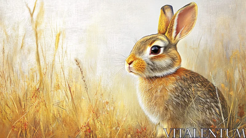 AI ART Golden Grassland Rabbit Scene