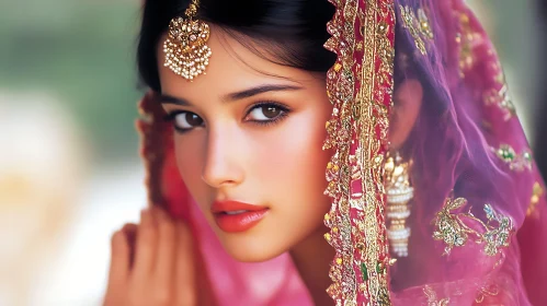 Woman in Traditional Jewelry and Veil