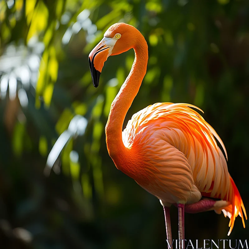 Pink Flamingo Amidst Greenery AI Image