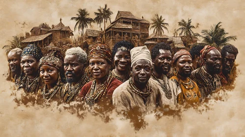 Sepia Portrait of African Village People