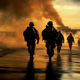 Military Men in Smoky Sunset