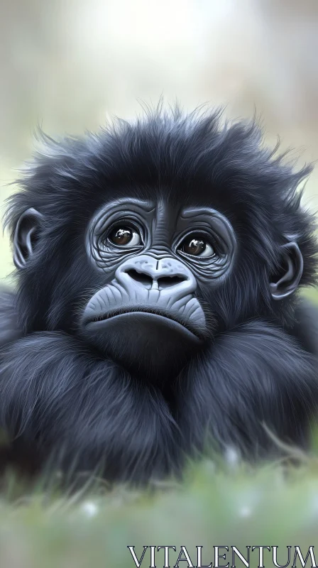 Expressive Young Gorilla in Nature AI Image