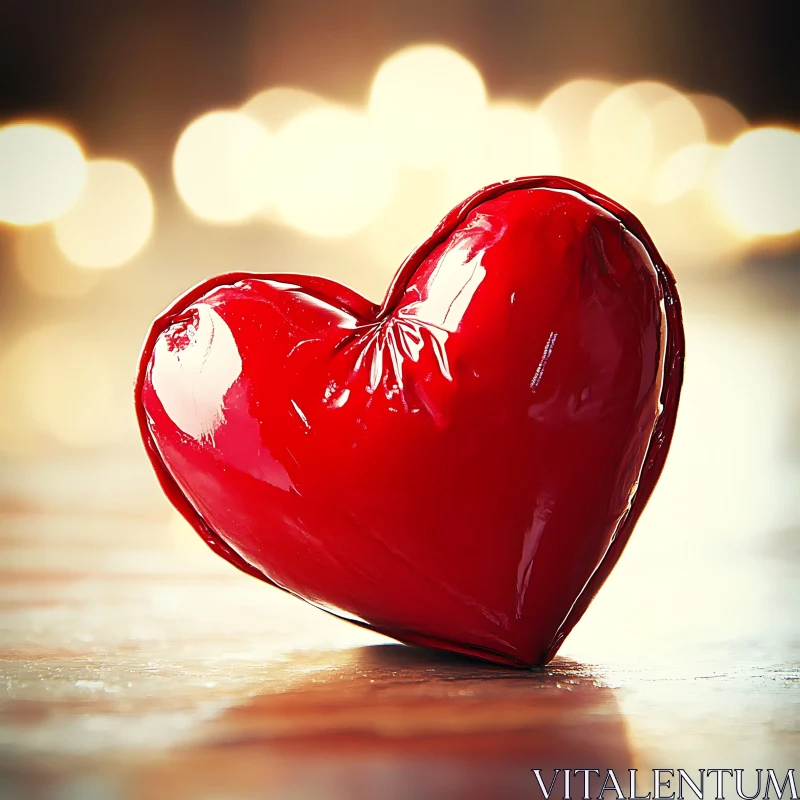 Red Heart on Wood with Bokeh Lights AI Image