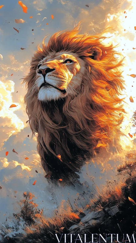 AI ART Regal Lion in a Vivid Sky Setting