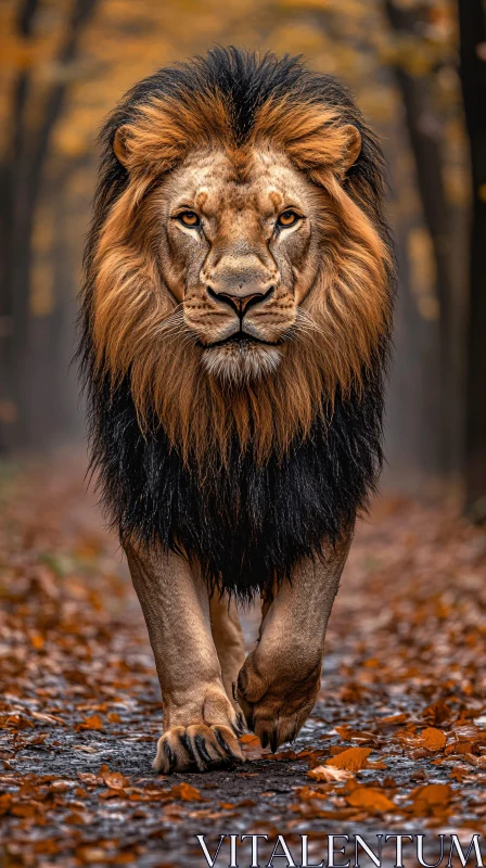 Lion in Autumnal Forest AI Image