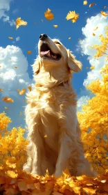 Happy Dog in Fall Scene