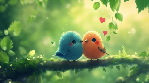 Birds in Love Cartoon Illustration