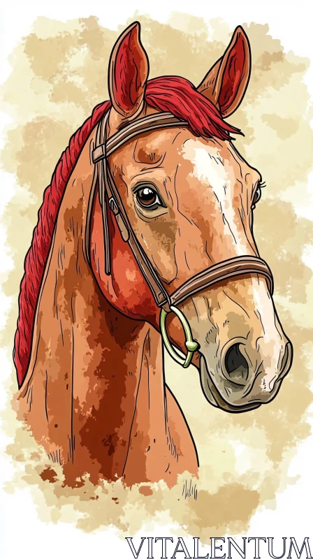 Illustrated Horse Portrait Art AI Image