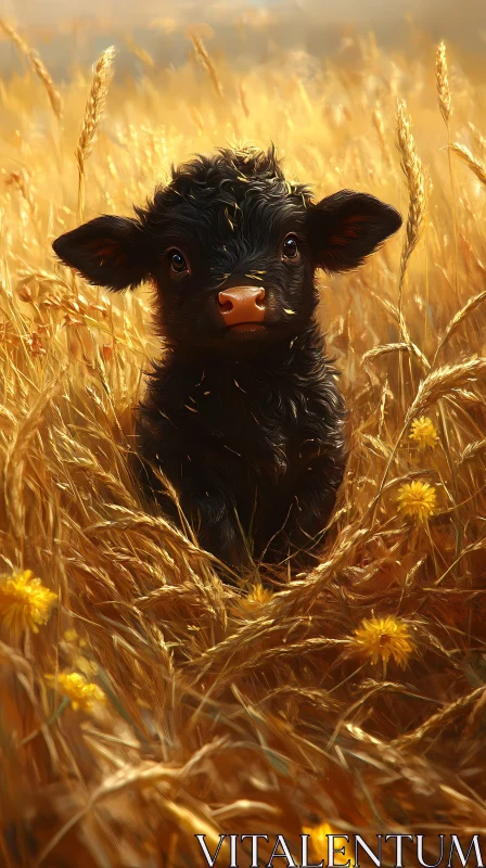 Young Calf in Sunlit Field AI Image