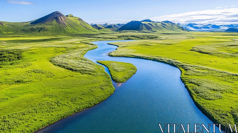 Majestic River in Verdant Landscape AI Image