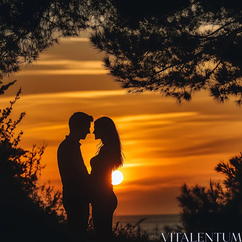 Golden Hour Romance: Couple in Silhouette AI Image