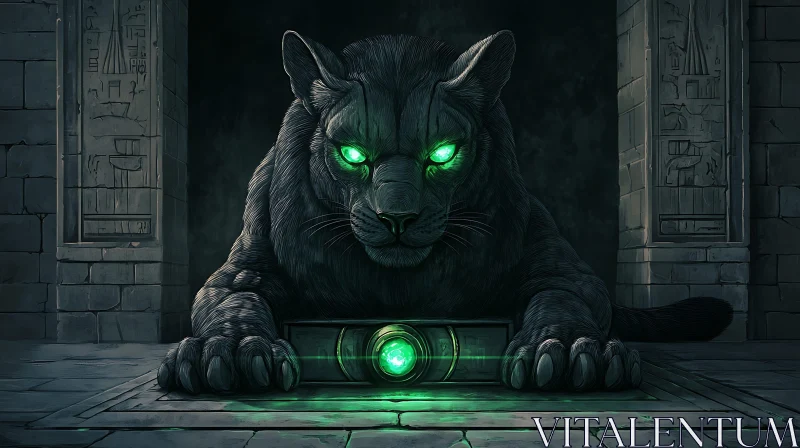 Glowing Eyed Panther Stone Guardian AI Image