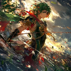 Green Haired Warrior Digital Illustration