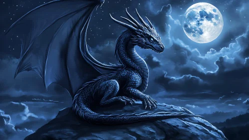 Blue Dragon Under Moonlight