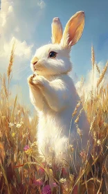 Cute Rabbit in a Flower Field