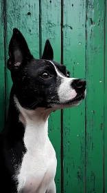 Alert Dog Portrait with Green Backdrop