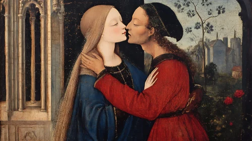 Romantic Medieval Kiss Painting