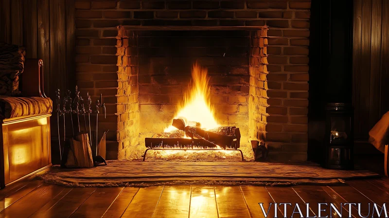 AI ART Inviting Fireplace with Glowing Fire and Wooden Interior