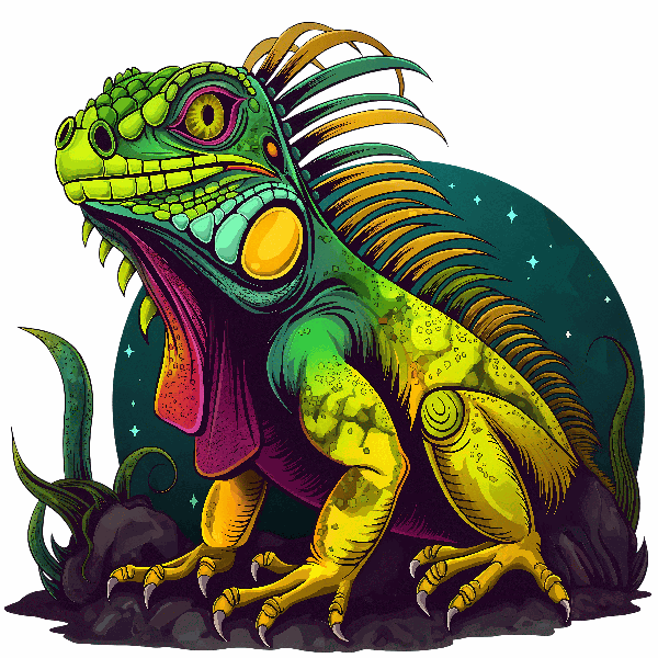 POD Design Colorful Iguana Illustration for T-Shirt Printing