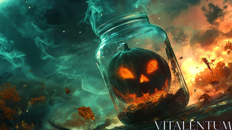 AI ART Spooky Pumpkin in Glass Jar