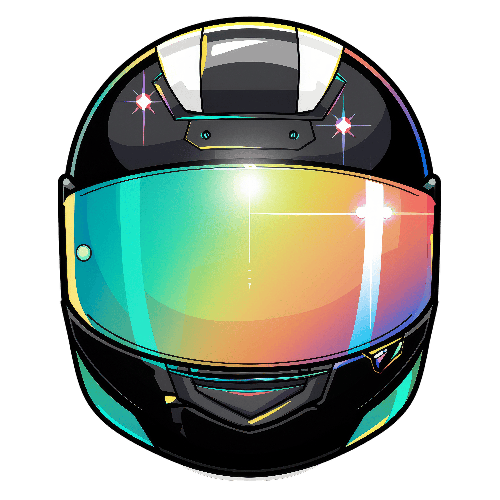 Black Motorcycle Helmet with Rainbow Visor and Glossy Detail POD Design