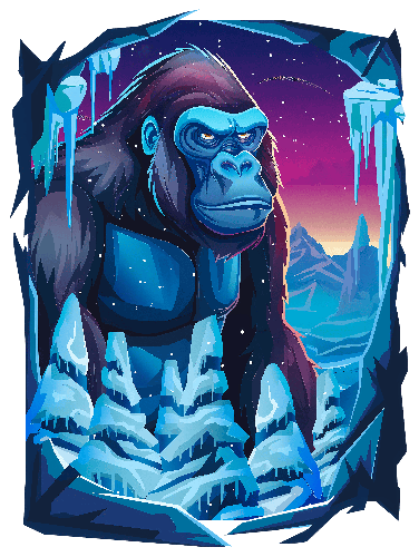 POD Design Blue Gorilla in Snowy Landscape - Unique Wildlife Apparel Design