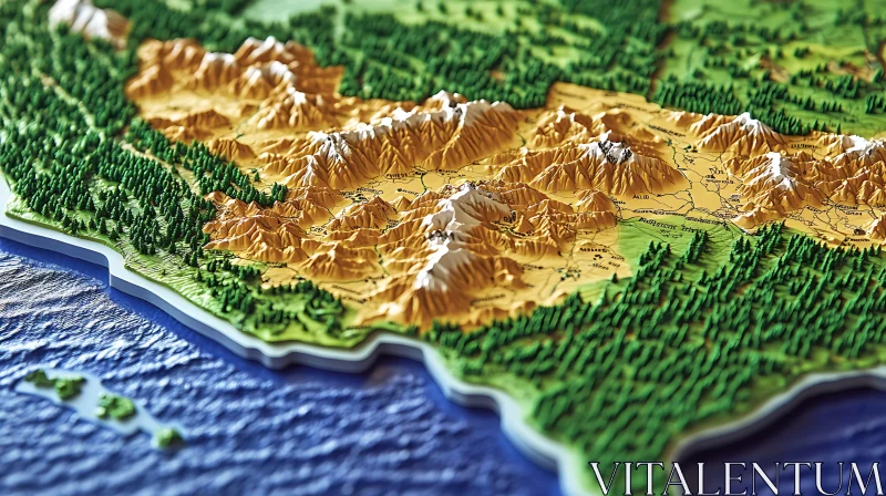 AI ART Relief Map Displaying Terrain Diversity